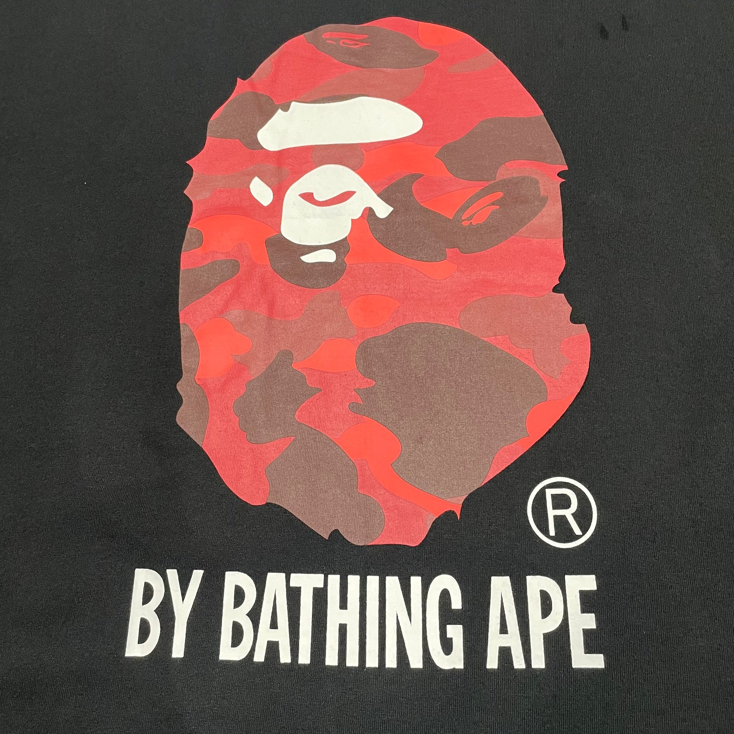 BAPE Red camouflage Ape Head front print detail