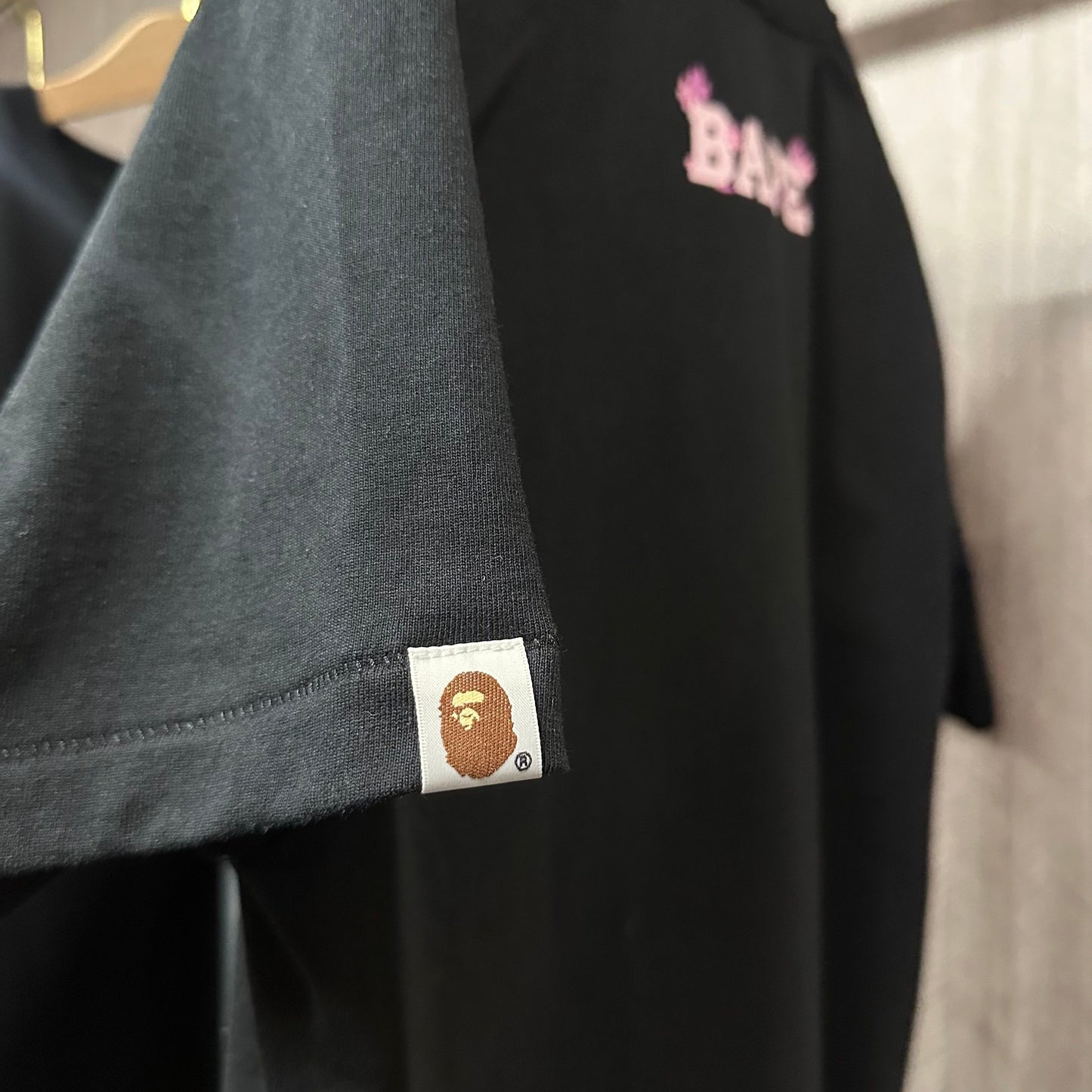 BAPE Black graphic T-shirt crew neckline and woven label detail