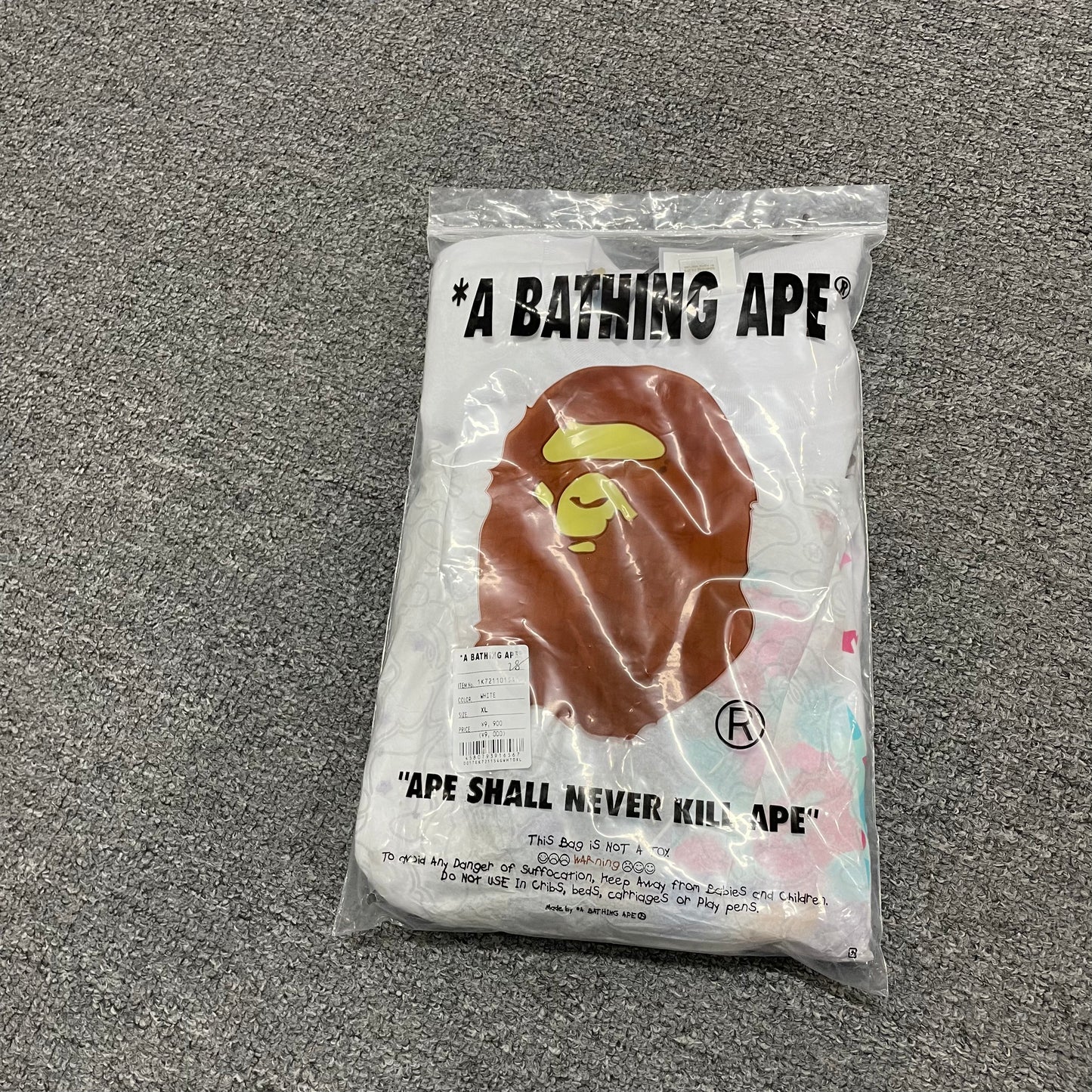 White BAPE US Ape Head STA T-shirt with retail packaging bag