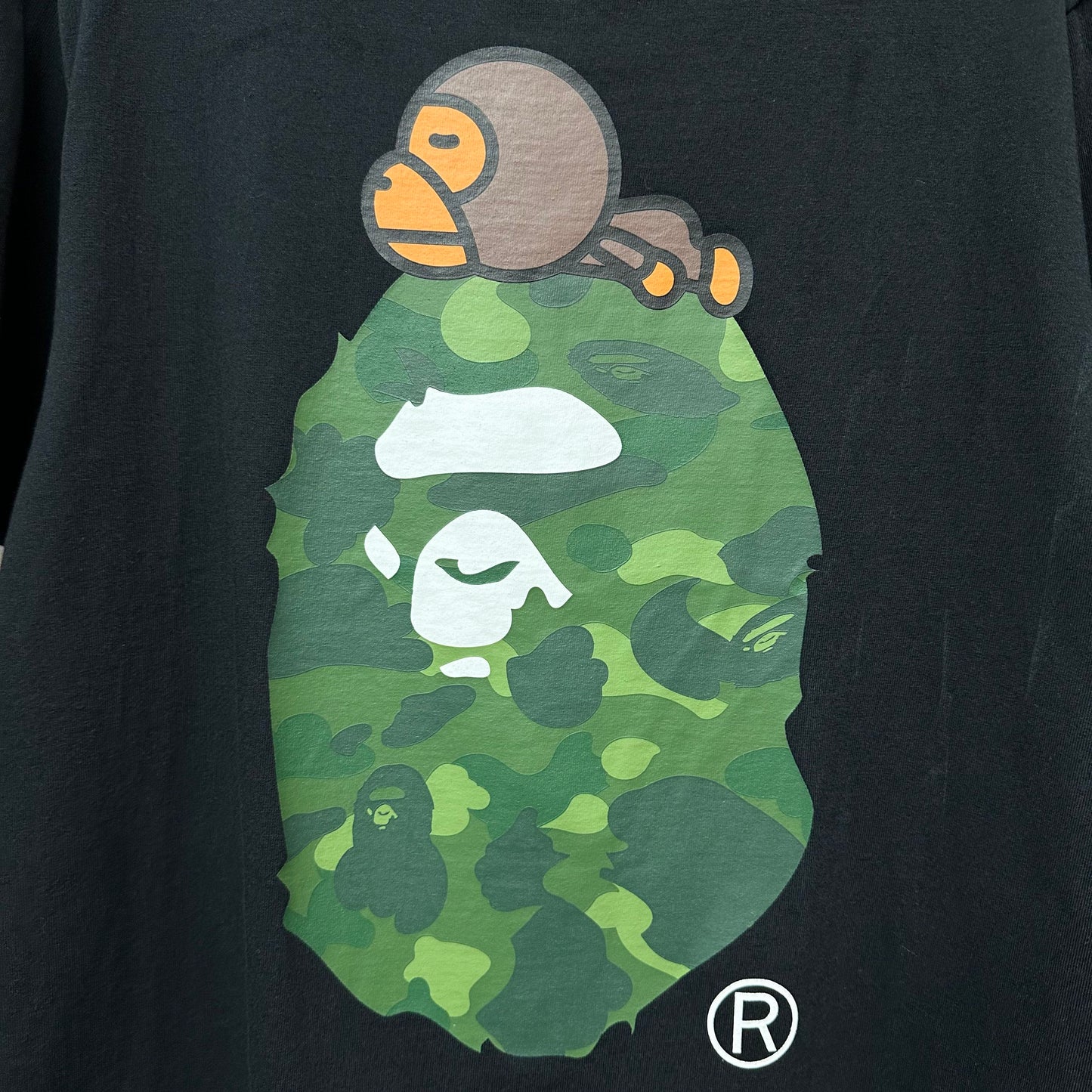 BAPE Green ABC camouflage Baby Milo and Big Ape graphic detail