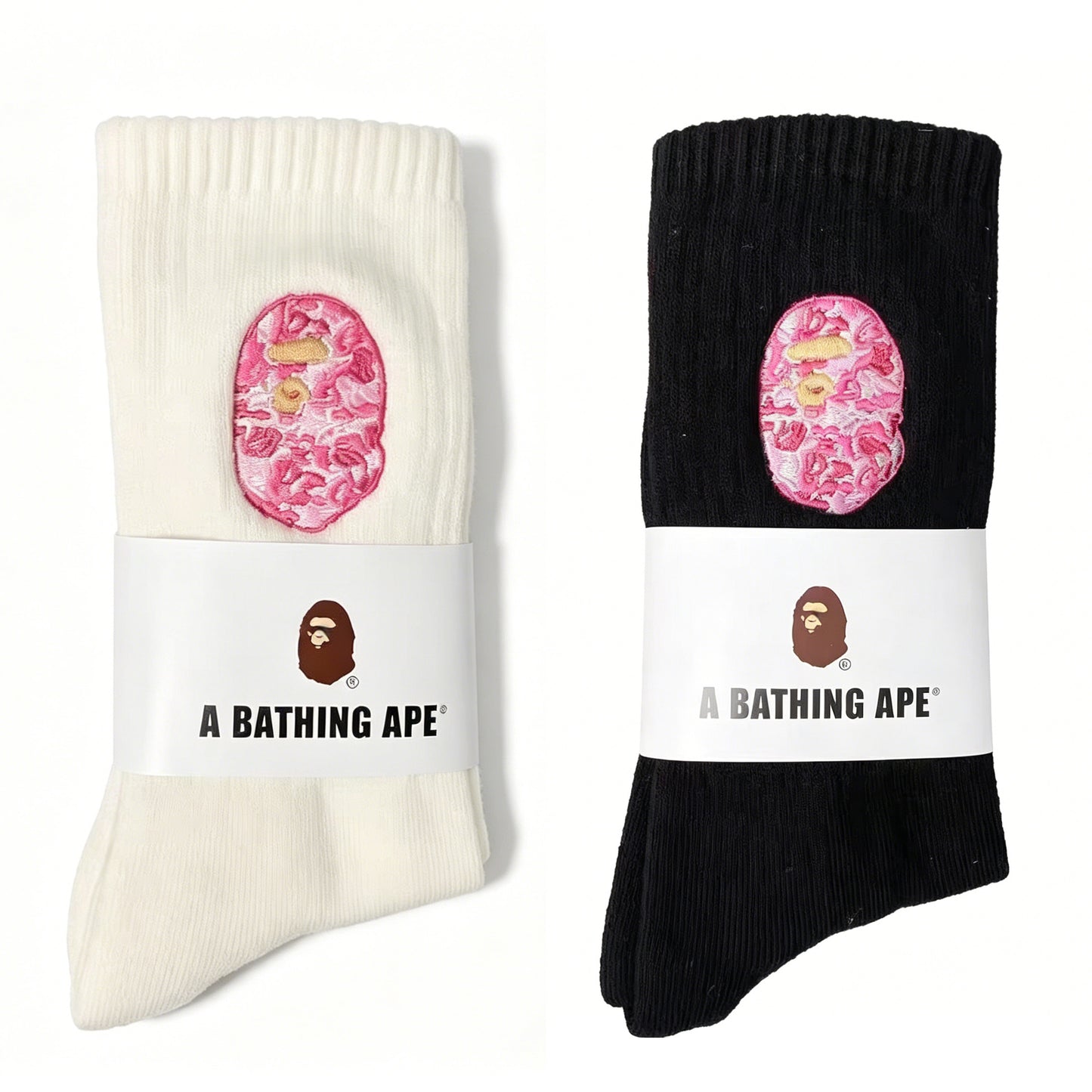BAPE ABC Camo Ape Head Socks - Pink