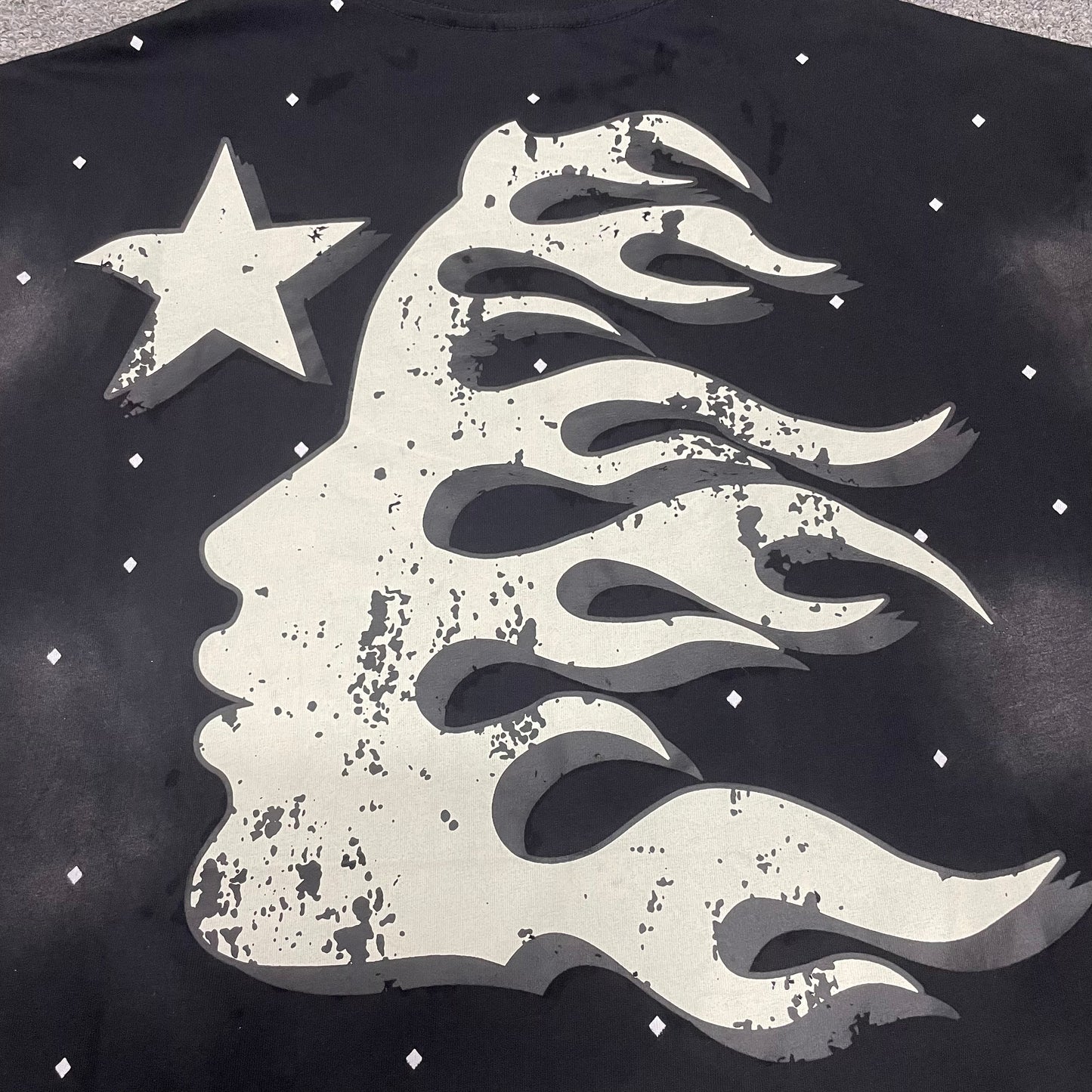 Full rear graphic artwork on Hellstar Death to Paradise T-shirt
Close-up of the back graphic on Hellstar Death to Paradise black T-shirt