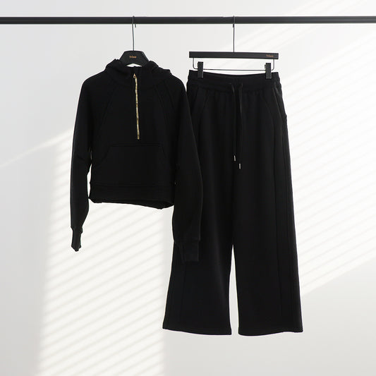 Lululemon Scuba Oversized Funnel-Neck Half-Zip and Mid-Rise Wide-Leg Pant（Gold Zip)