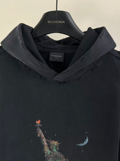 BALENCIANGA- Paris Liberty distressed fleece hoodie