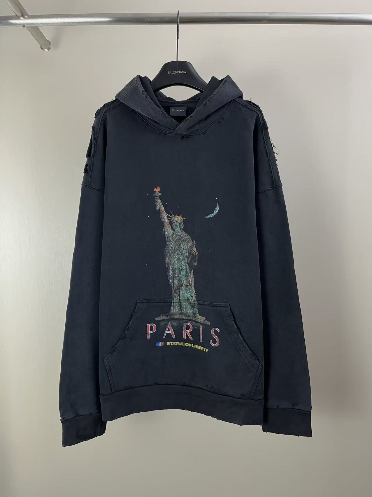 BALENCIANGA- Paris Liberty distressed fleece hoodie