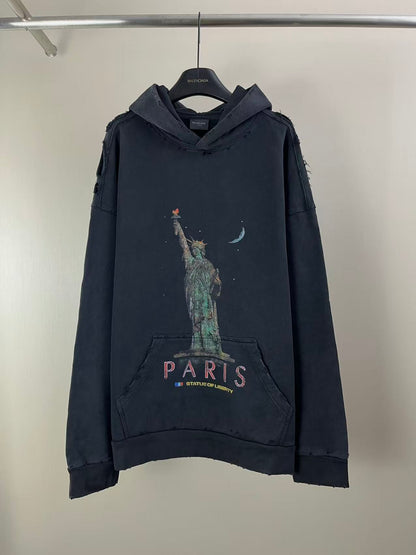BALENCIANGA- Paris Liberty distressed fleece hoodie