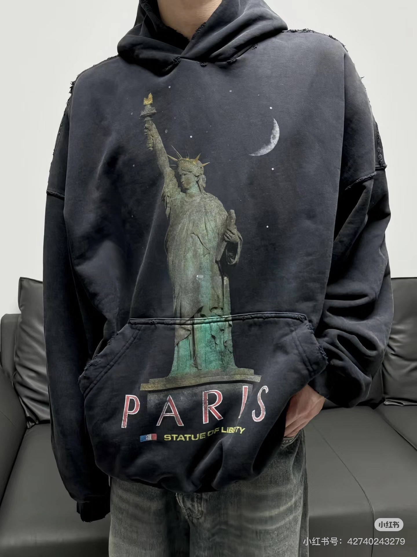 BALENCIANGA- Paris Liberty distressed fleece hoodie