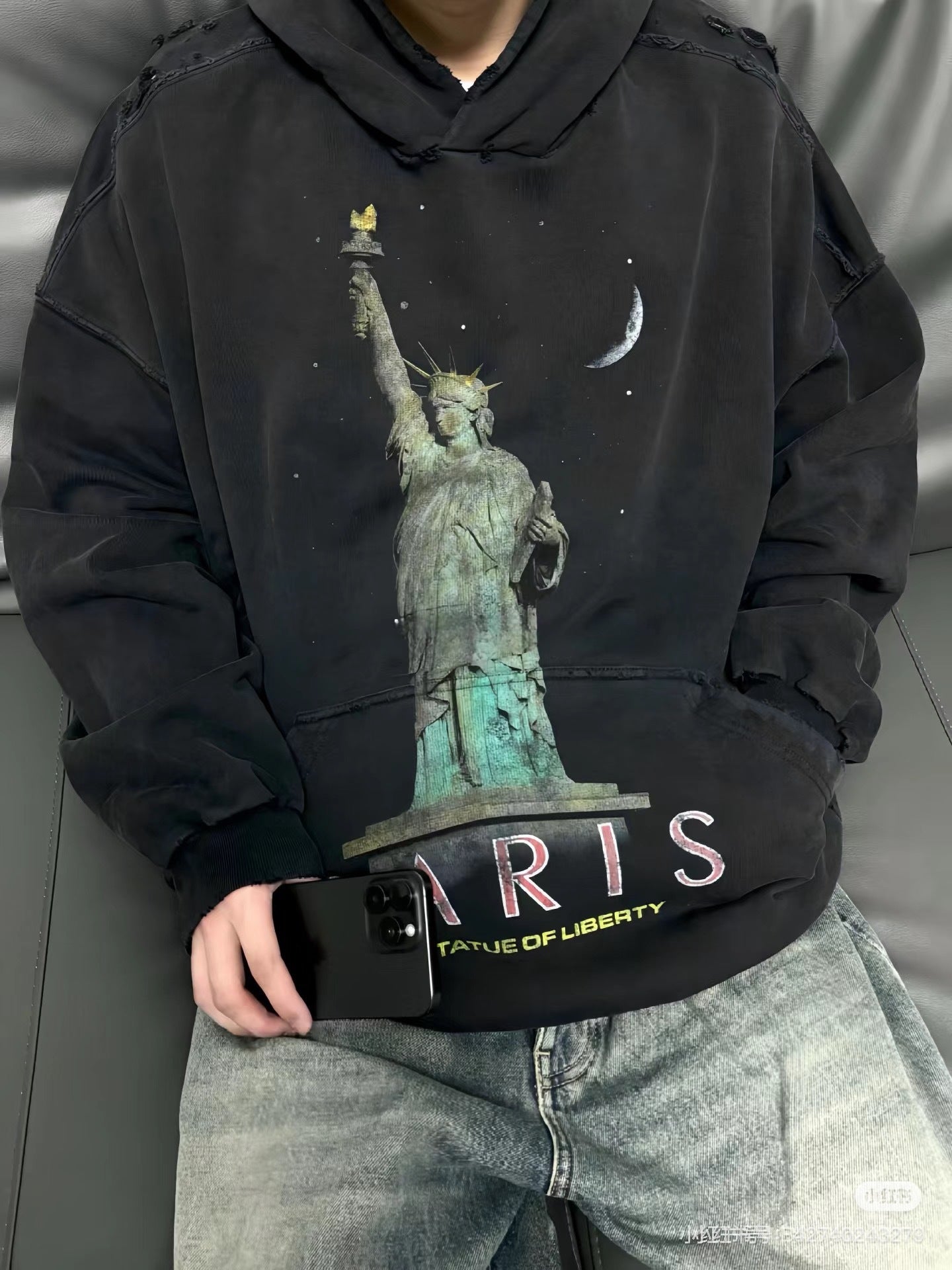 BALENCIANGA- Paris Liberty distressed fleece hoodie