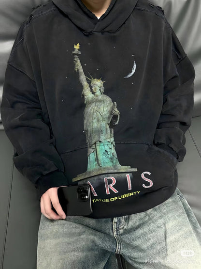 BALENCIANGA- Paris Liberty distressed fleece hoodie