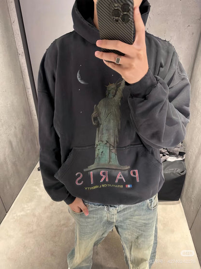 BALENCIANGA- Paris Liberty distressed fleece hoodie