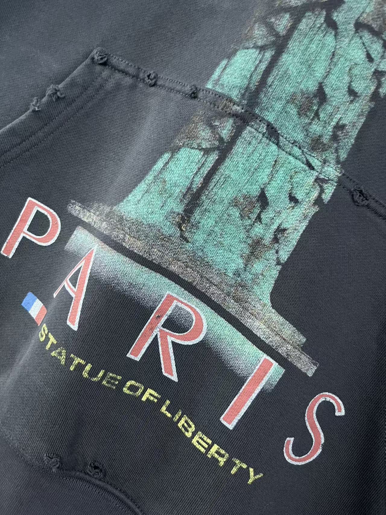 BALENCIANGA- Paris Liberty distressed fleece hoodie
