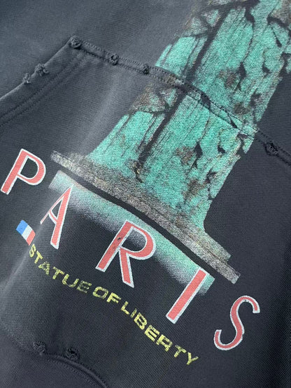 BALENCIANGA- Paris Liberty distressed fleece hoodie