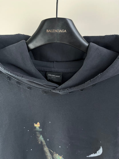 BALENCIANGA- Paris Liberty distressed fleece hoodie