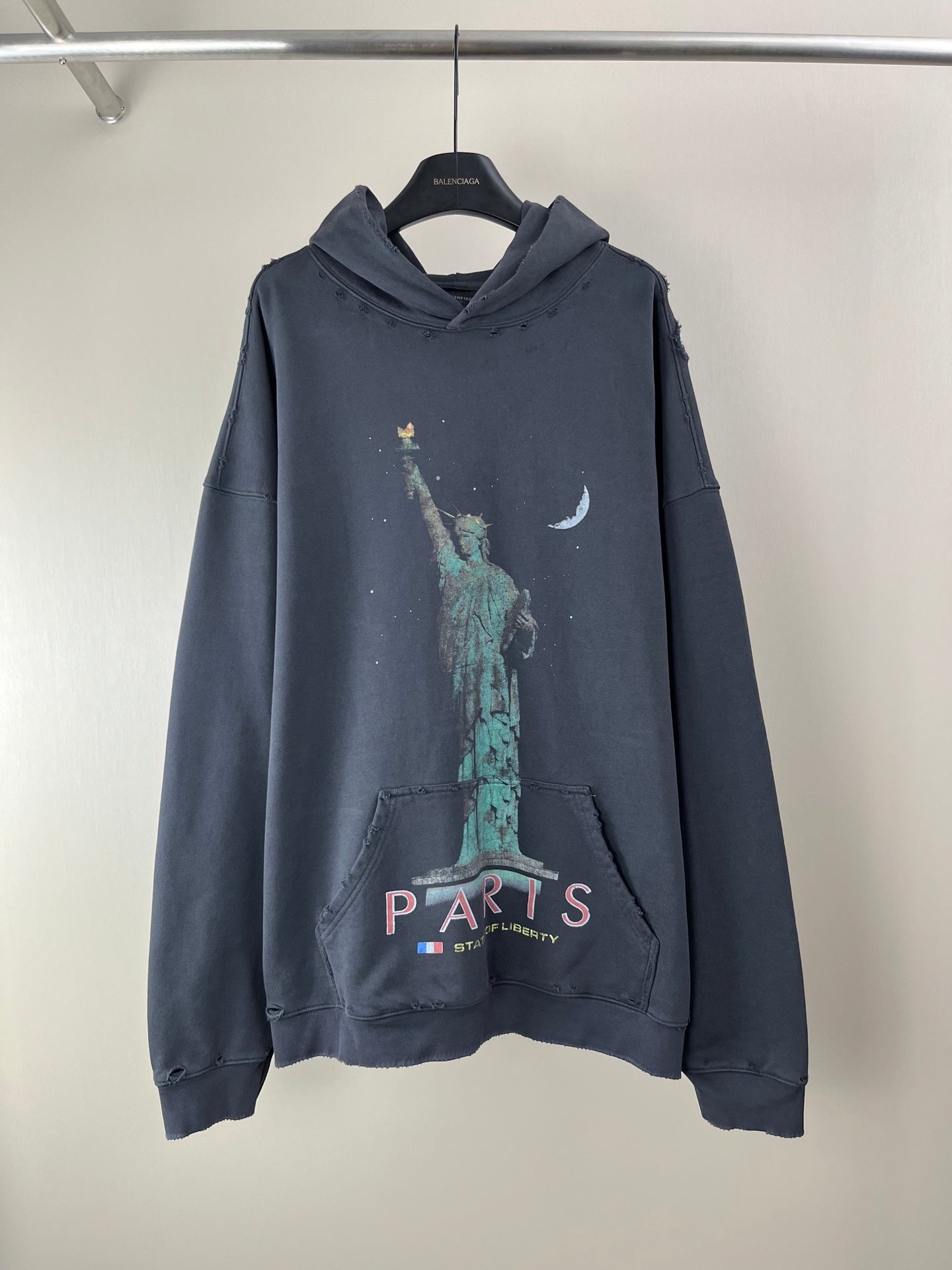 BALENCIANGA- Paris Liberty distressed fleece hoodie