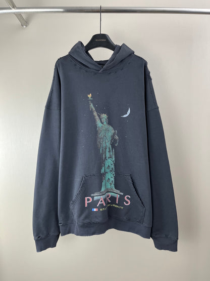 BALENCIANGA- Paris Liberty distressed fleece hoodie