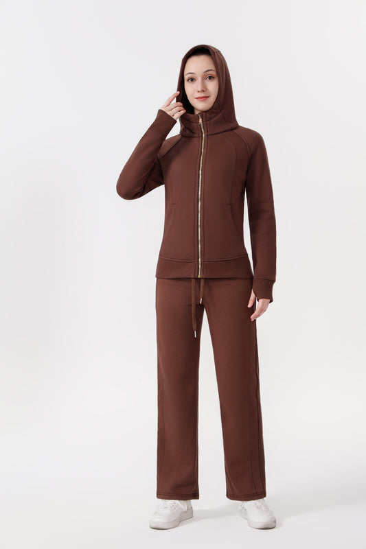 Lululemon Scuba Oversized Funnel-Neck Half-Zip and Mid-Rise Wide-Leg Pant（Gold Zip）