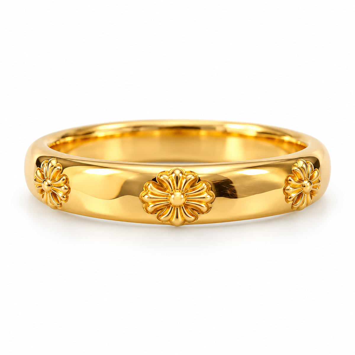 Chrome Hearts 22K Gold Negative CH Cross Band Ring
