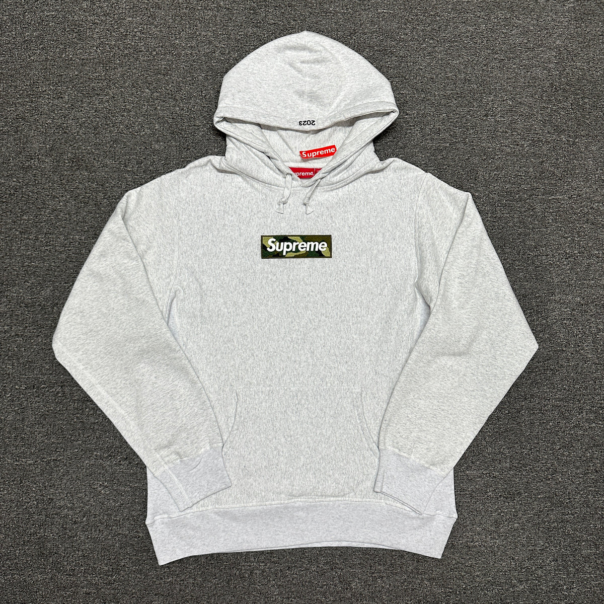 Supreme Box Logo Hooded Sweatshirt (FW23) in Ash Grey