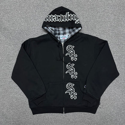 Supreme / Chicago White Sox Zip Up Hooded Sweatshirt in Black