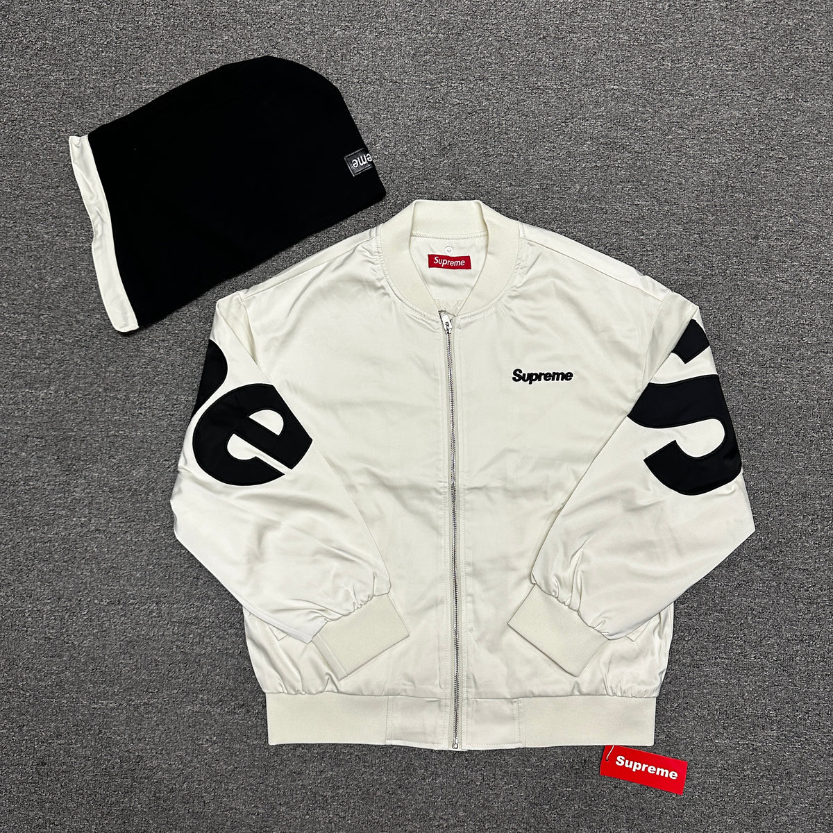 Supreme Satin Appliqué Zip Up Hooded Sweatshirt