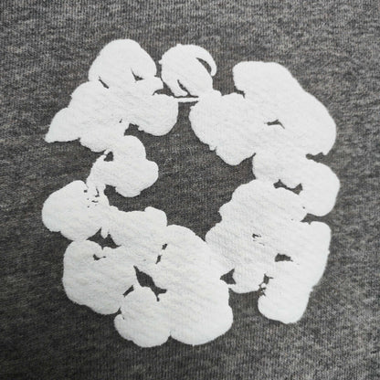 Grey Cotton Wreath Hoodie with all-over white puff print
Close-up of white Cotton Wreath puff print on Grey hoodie
Raised 3D Cotton Wreath puff print texture on Grey hoodie