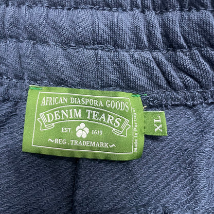 Denim Tears Cotton Wreath Sweatshorts Navy inner waistband label
Navy Cotton Wreath Sweatshorts care label and fabric information