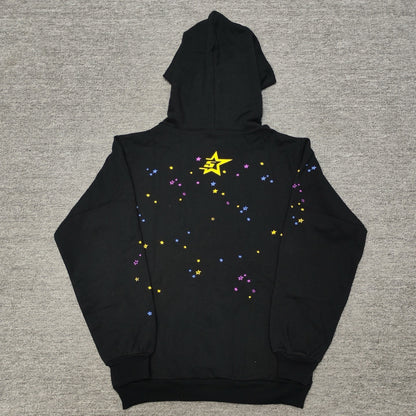 Sp5der P*nk Hoodie Black back view showing multicolor graphic details