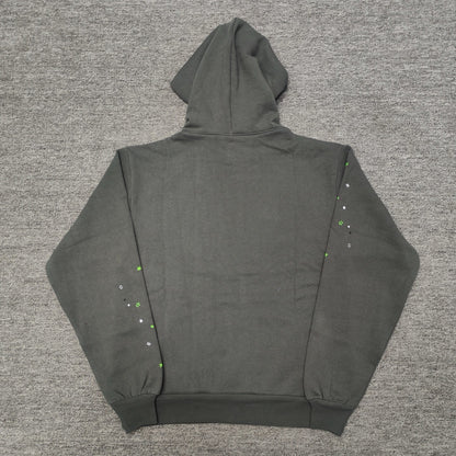 Sp5der Wait Web Hoodie Slate Grey back view showing the hood and relaxed streetwear silhouette