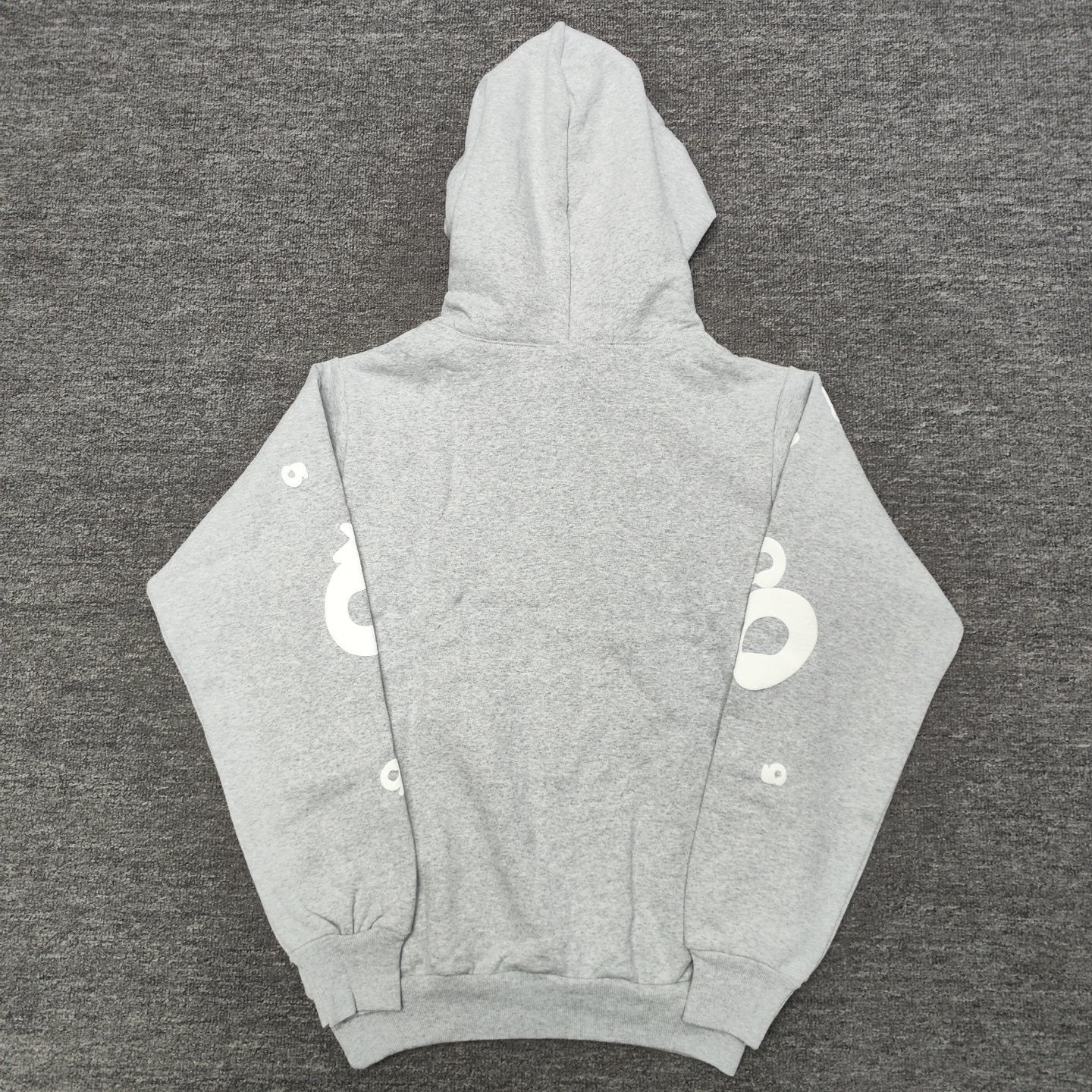 Sp5der Beluga Hoodie Heather Grey back view showing the hood and pullover silhouette