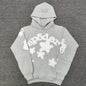 Sp5der Beluga Hoodie Heather Grey front view with oversized white lettering and star graphics