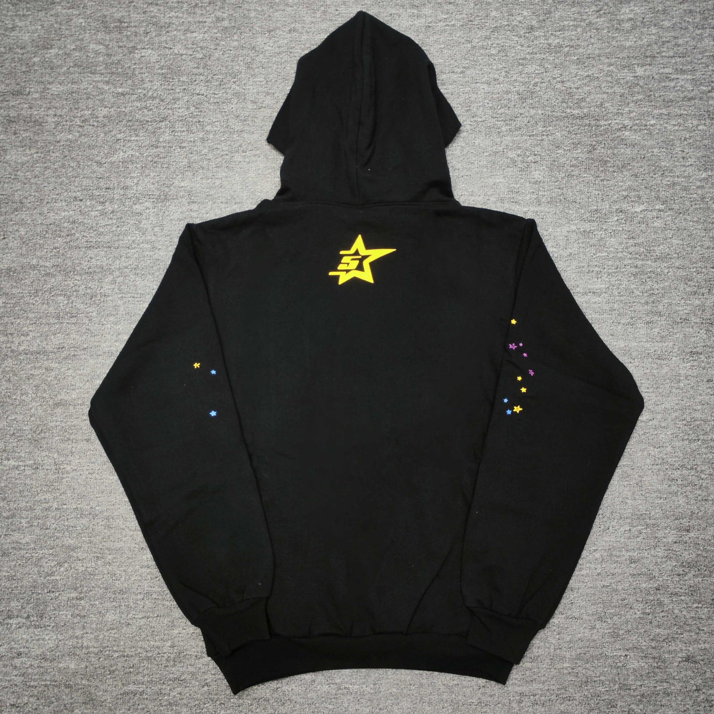 Sp5der P*NK Hoodie Black back view showing the hood, pullover construction and ribbed hem