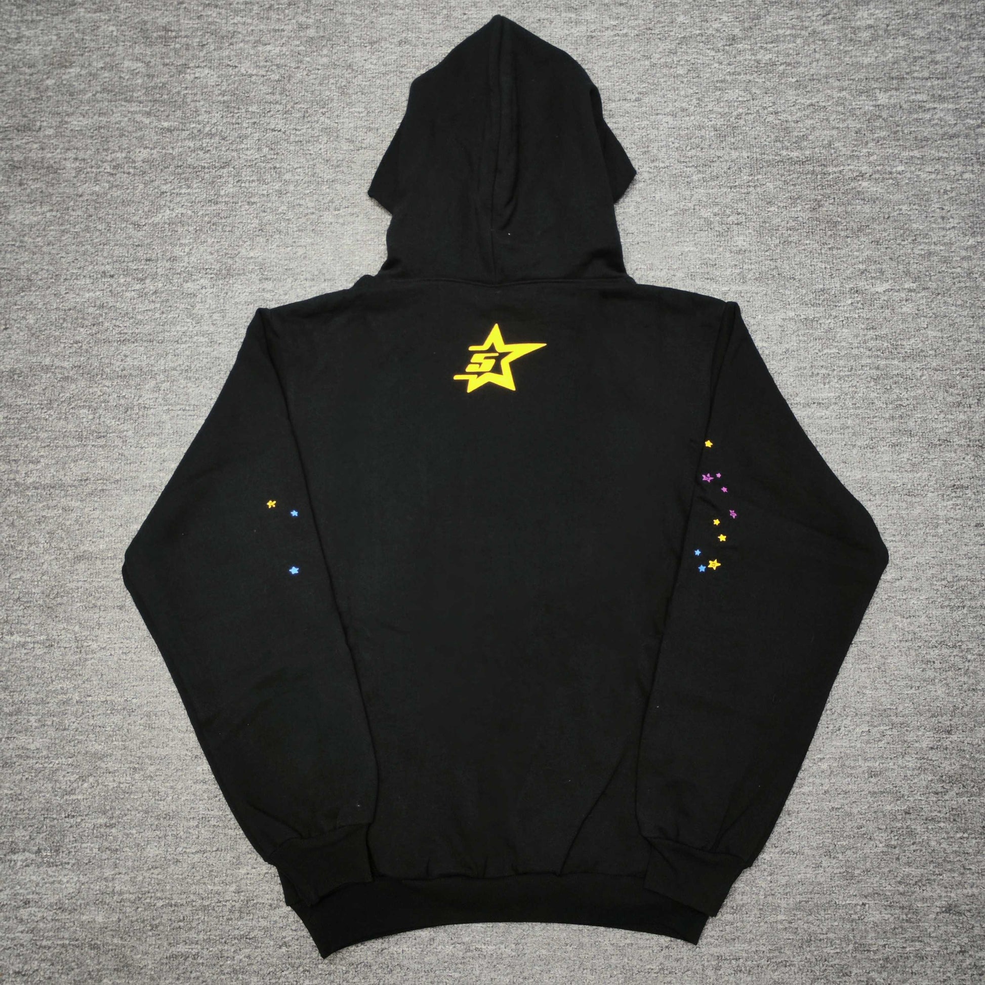 Sp5der P*NK Hoodie Black back view showing the hood, pullover construction and ribbed hem