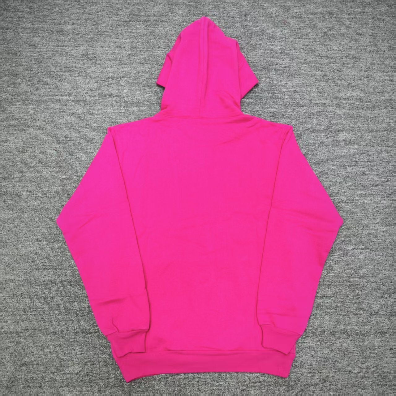 Sp5der Legacy Hoodie Pink White back view showing the hood, pullover construction and ribbed hem
