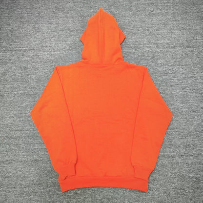 Sp5der Logo Hoodie Sweatshirt Orange back view showing the hood and pullover silhouette