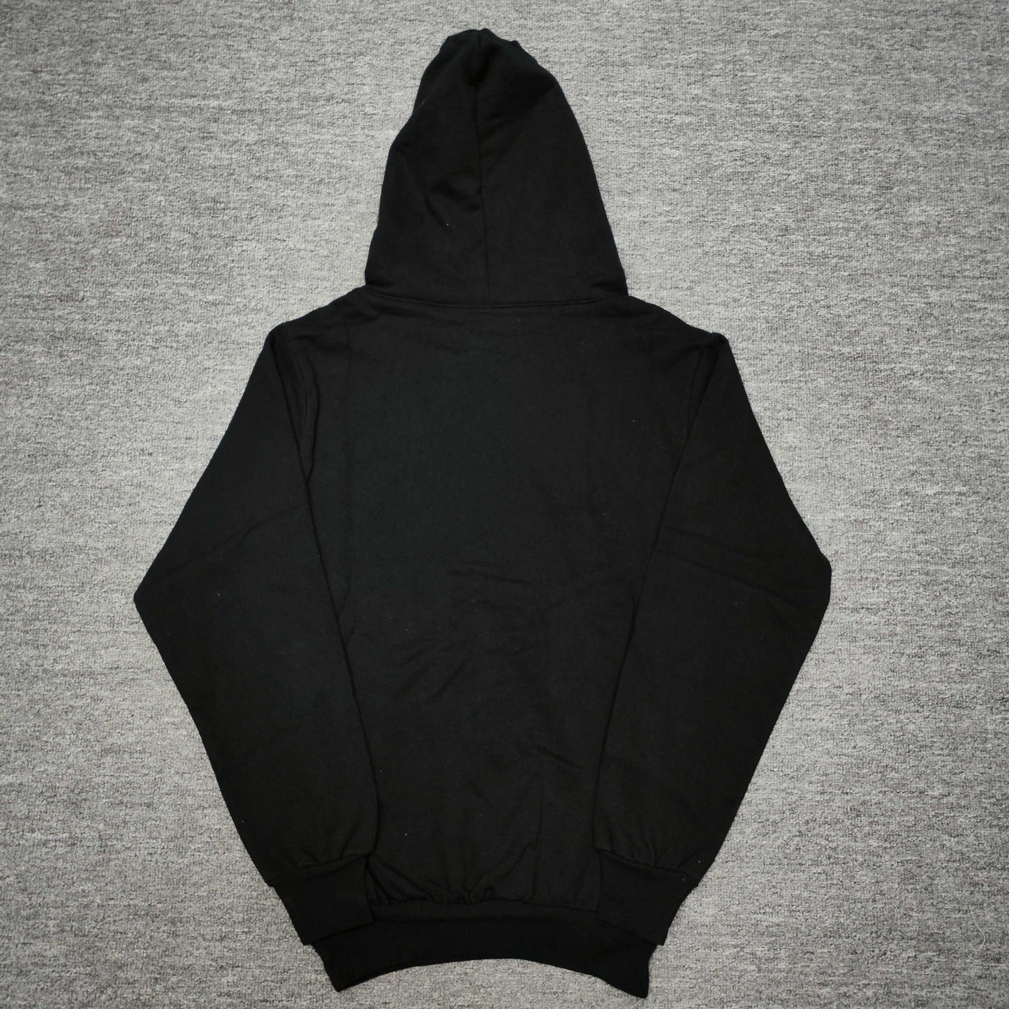 Sp5der Rhinestone OG Web V2 Hoodie Black back view showing the plain hood and pullover shape