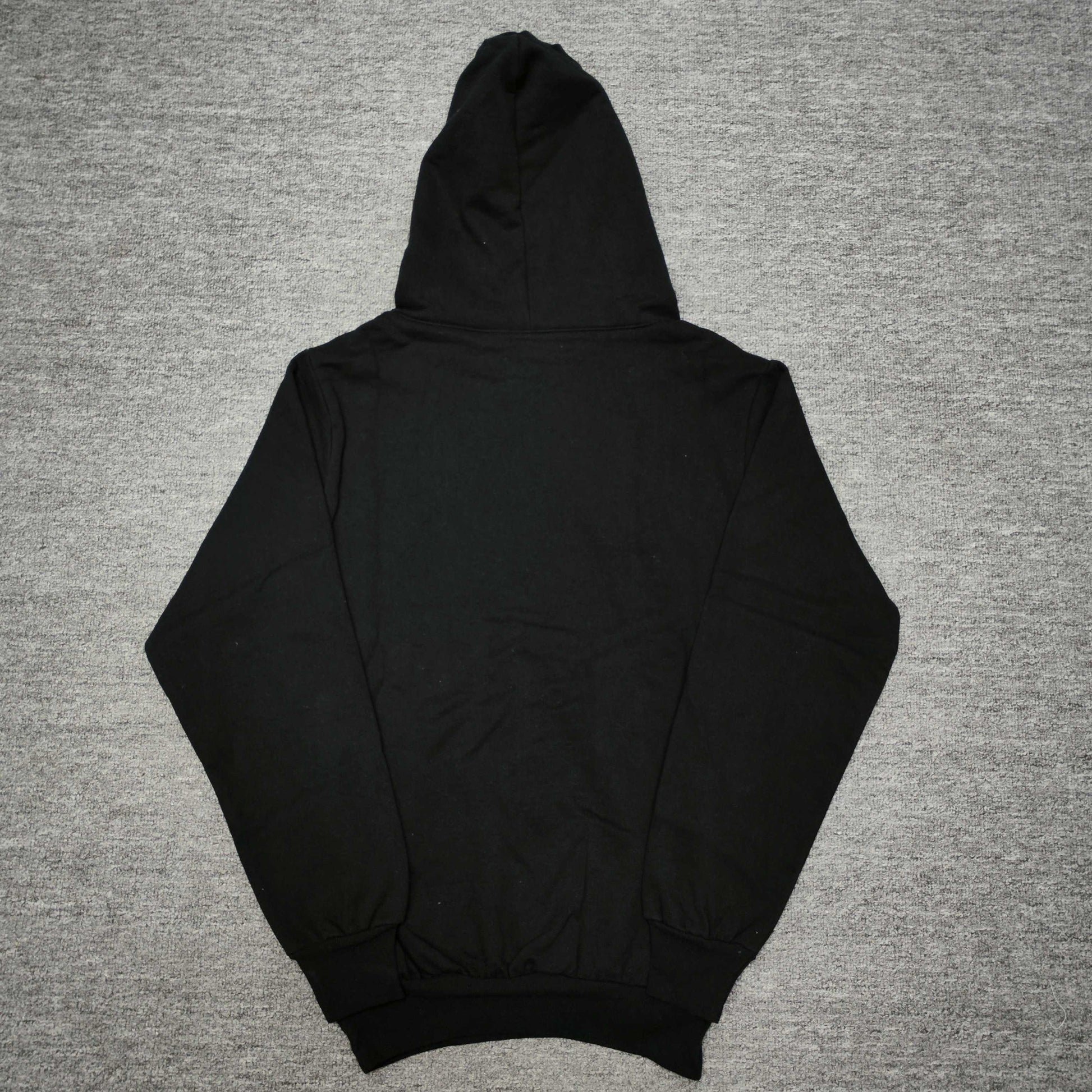 Sp5der Rhinestone OG Web V2 Hoodie Black back view showing the plain hood and pullover shape