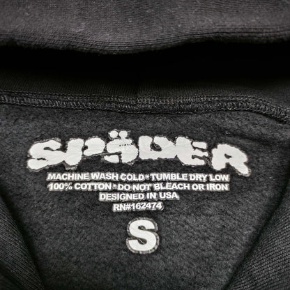 Sp5der Rhinestone OG Web V2 Hoodie Black neck label and size tag detail
Sp5der Rhinestone OG Web V2 Hoodie Black care label and washing instruction detail