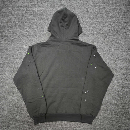 Sp5der Punk V2 Hoodie Slate Grey back view with star graphic, hood and ribbed hem