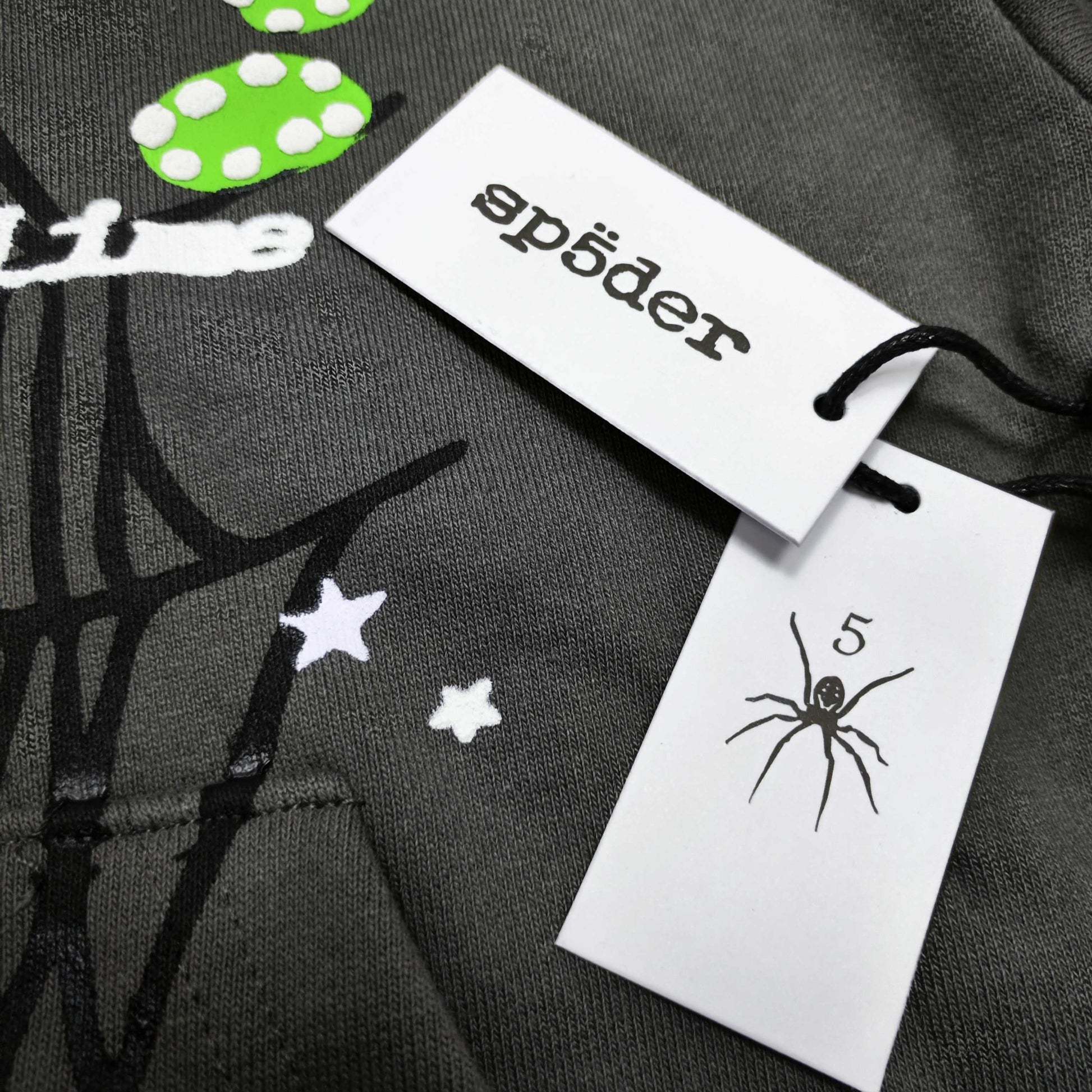 Sp5der Punk V2 Hoodie Slate Grey neck label and size tag detail
Sp5der Punk V2 Hoodie Slate Grey care label and washing instruction detail