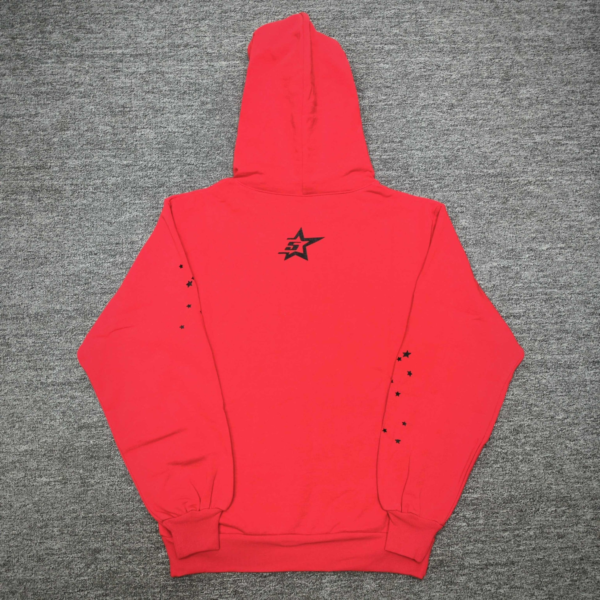 Sp5der P*NK V2 Hoodie Red back view with black SP5DER star graphic and sleeve details