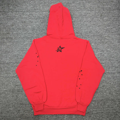 Sp5der P*NK V2 Hoodie Red back view with black SP5DER star graphic and sleeve details