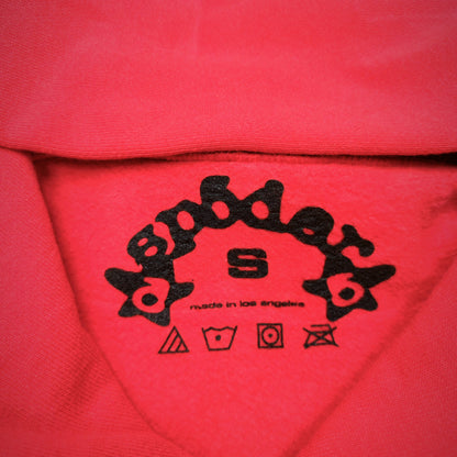 Sp5der P*NK V2 Hoodie Red neck label and size tag detail
Sp5der P*NK V2 Hoodie Red care label and washing instruction detail