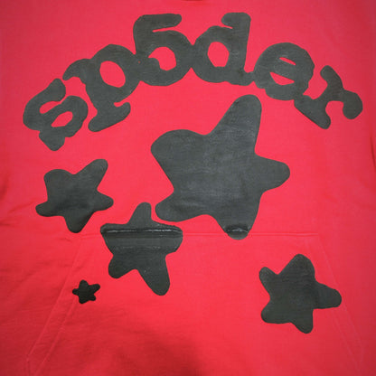 Full black puff-print artwork on Sp5der Beluga Hoodie Red Black with logo, stars and number graphics
Full black puff-print artwork on Sp5der Beluga Hoodie Red Black with logo, stars and number graphics
Full black puff-print artwork on Sp5der Beluga Hoodie Red Black with logo, stars and number graphics
Black star and number graphics printed across the sleeve of Sp5der Beluga Hoodie Red Black