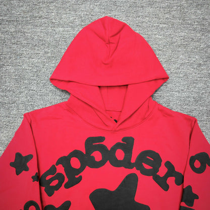 Full black puff-print artwork on Sp5der Beluga Hoodie Red Black with logo, stars and number graphics
Full black puff-print artwork on Sp5der Beluga Hoodie Red Black with logo, stars and number graphics
Full black puff-print artwork on Sp5der Beluga Hoodie Red Black with logo, stars and number graphics
Black star and number graphics printed across the sleeve of Sp5der Beluga Hoodie Red Black