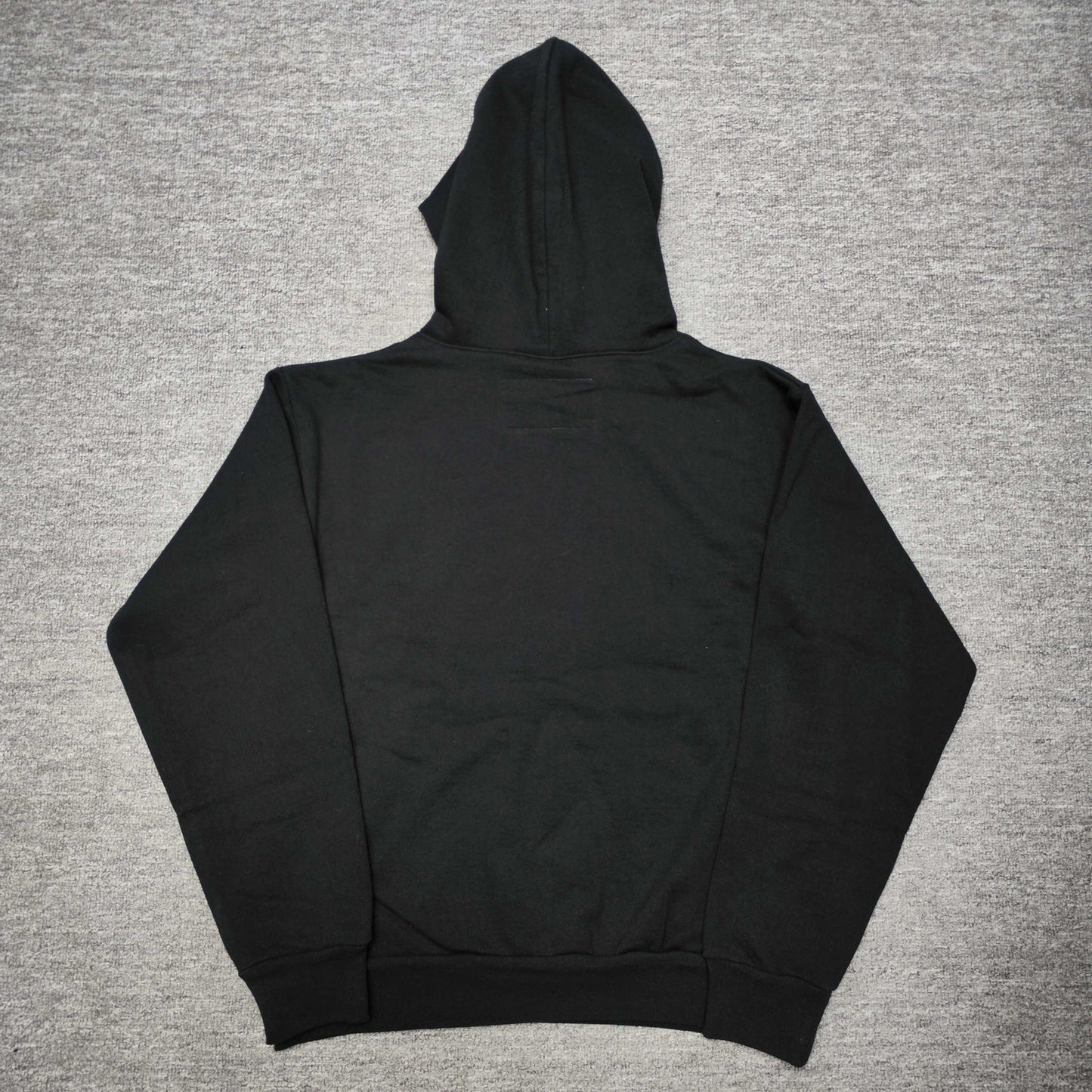 Sp5der OG Web Hoodie Black back view showing the hood, plain rear design and ribbed hem