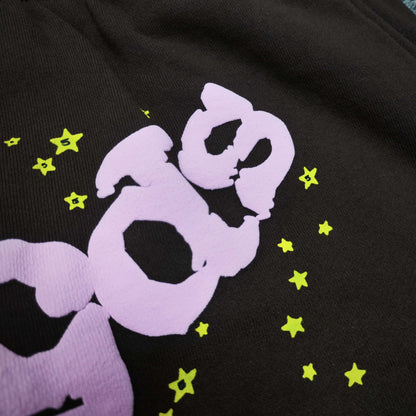 Close-up of defined puff-print edges on SP5DER Classic sweatpants
