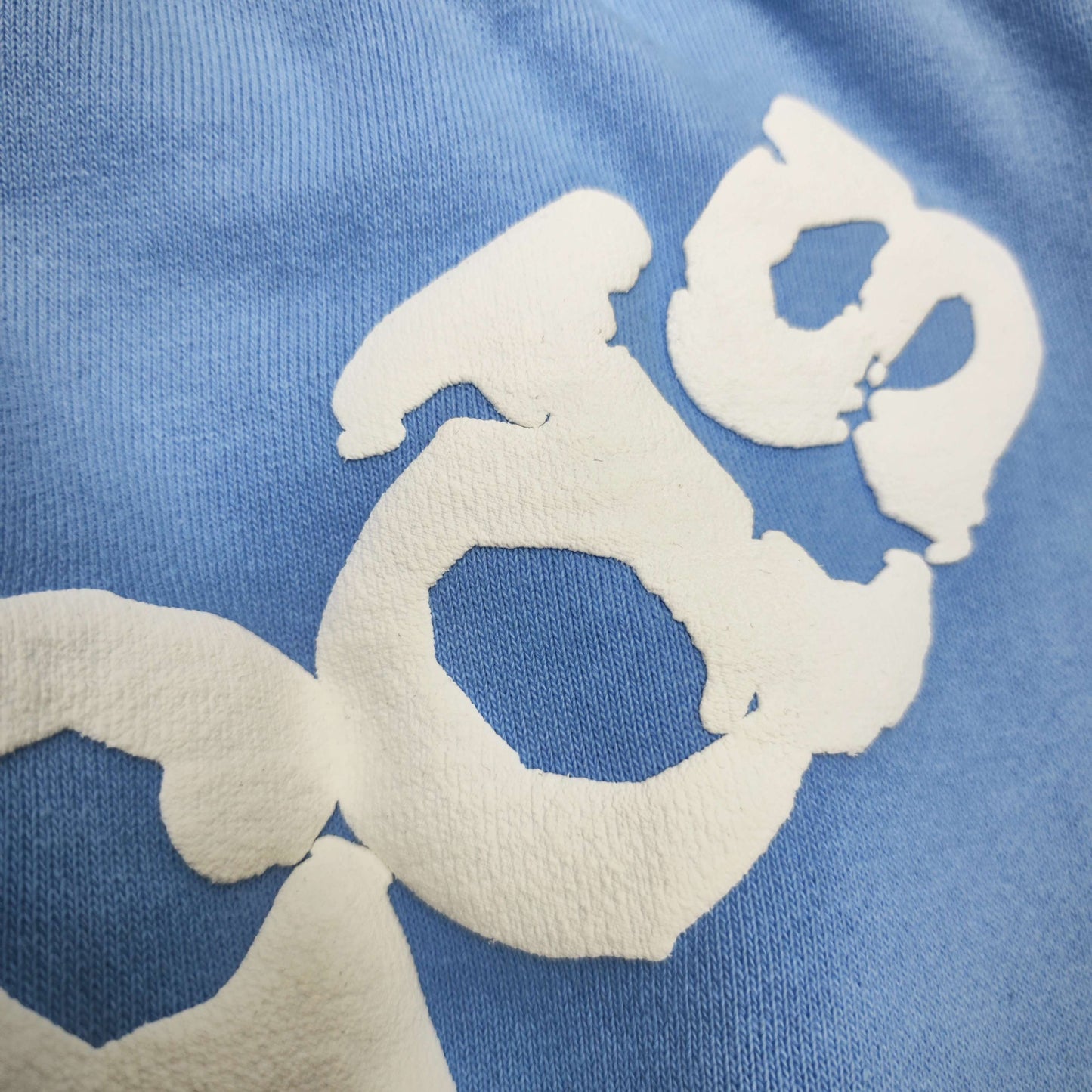 Close-up of white SP5DER puff-print logo on sky blue Classic sweatpants
Raised white puff-print texture on SP5DER Classic sky blue sweatpants
Close-up of clean puff-print edges on SP5DER Classic sweatpants
Close-up of clean puff-print edges on SP5DER Classic sweatpants