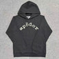 Sp5der VVS Hoodie Red front view with all-over tonal rhinestones and black chest logo