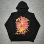 Sp5der OG Web V2 Hoodie Black front view with multicolor logo and pink yellow spider web