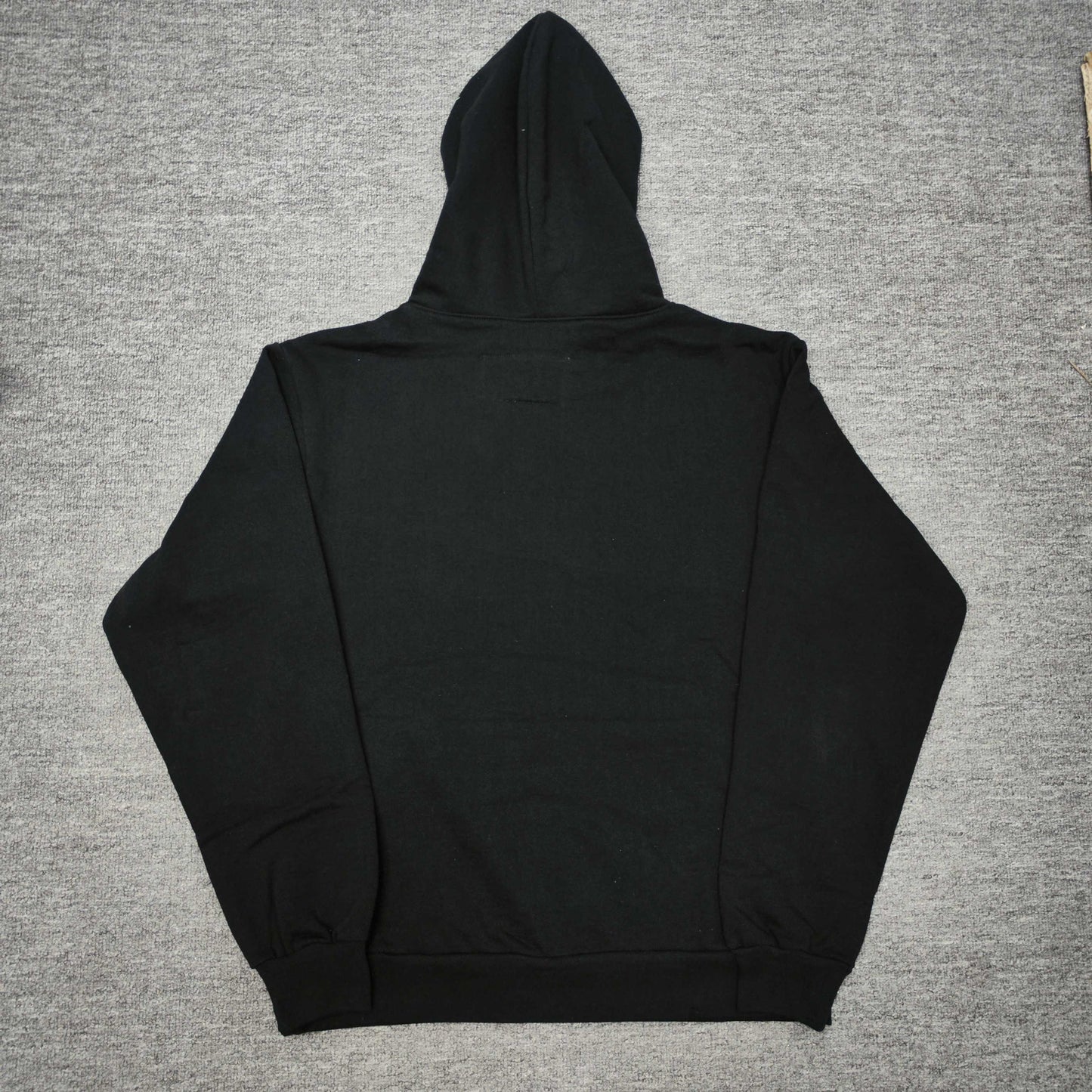 Sp5der OG Web V2 Hoodie Black back view showing the hood, clean rear design and ribbed hem